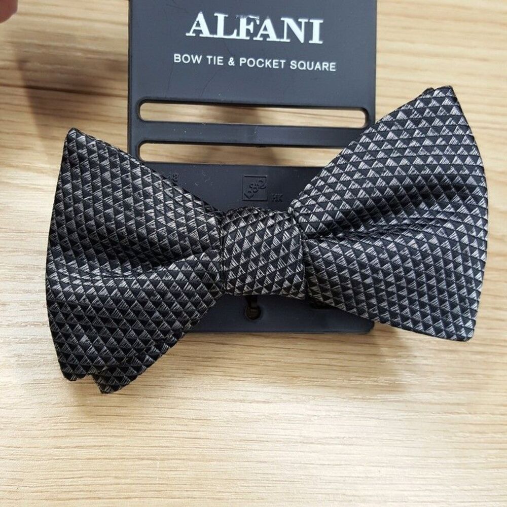 ALFANI Mens Bow Tie Black Diamond Textured Adjustable Pre-Tied